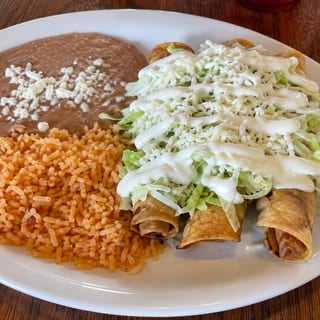 3 Chicken Flautas, Rice, and Beans Plate