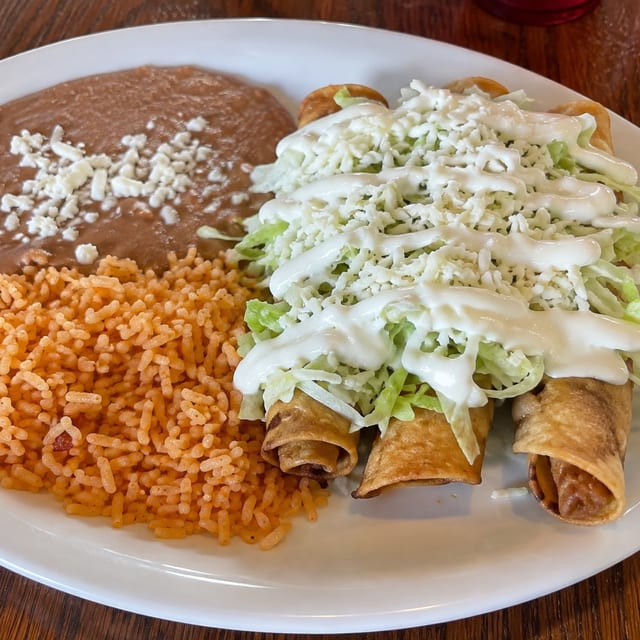 Ckn Flautas, Rice, and Beans Plate.