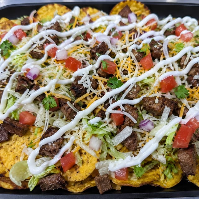 Meat and Veggies Nachos.