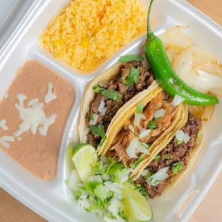 3 Tacos, Rice & Beans