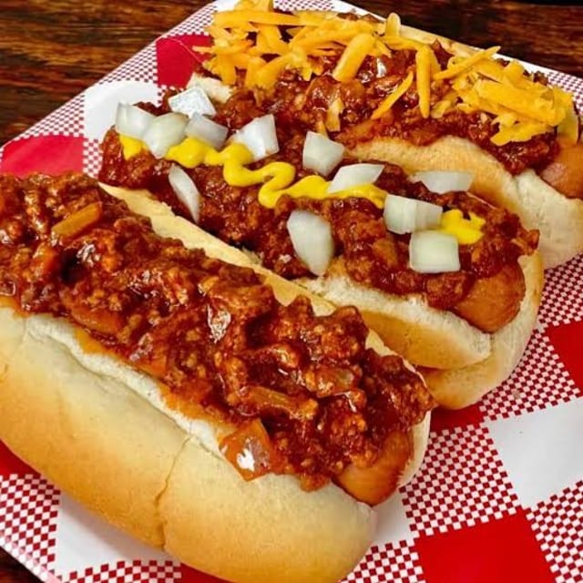 Chili and Cheese Hot Dog.